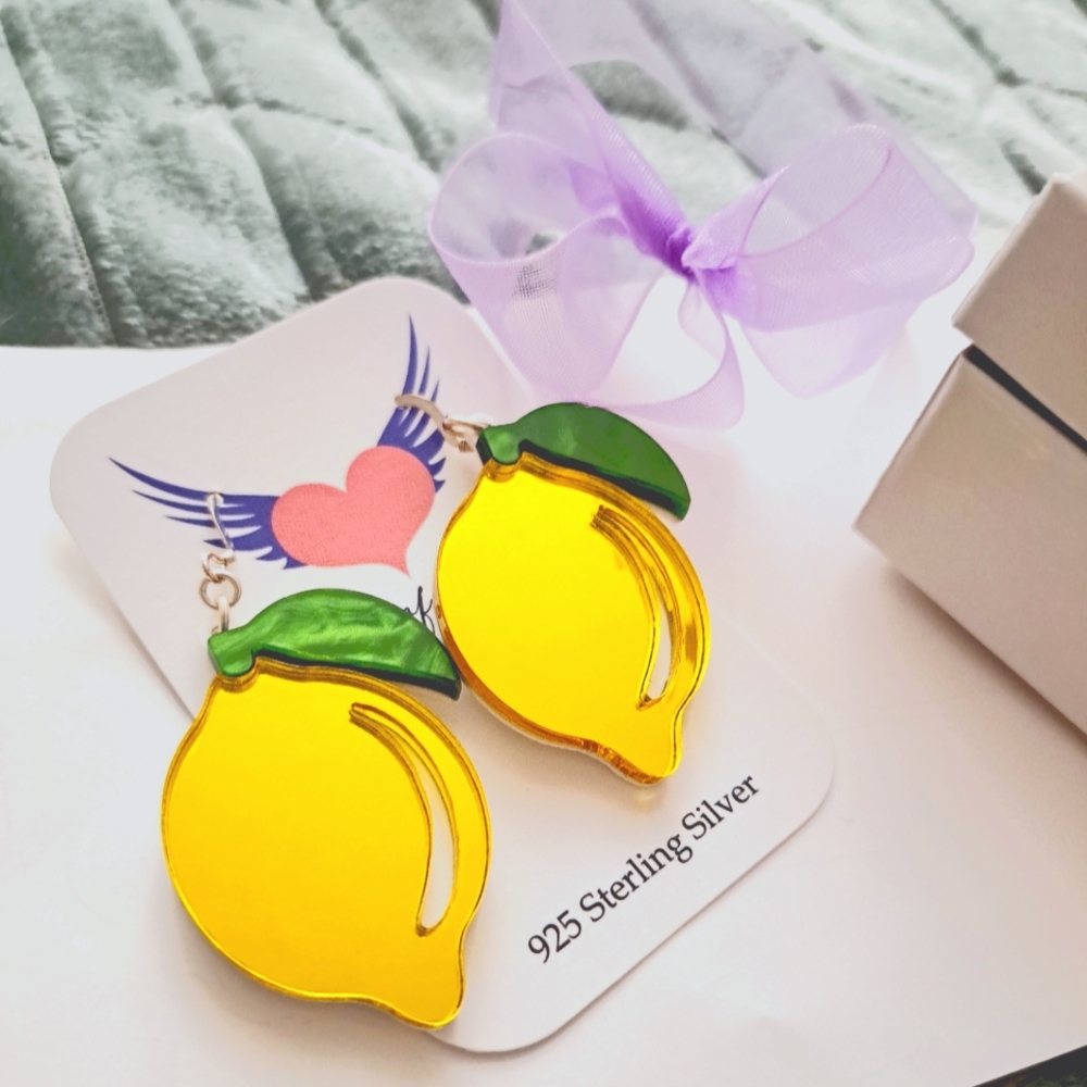 Lemon Earrings- Sterling Silver Hooks